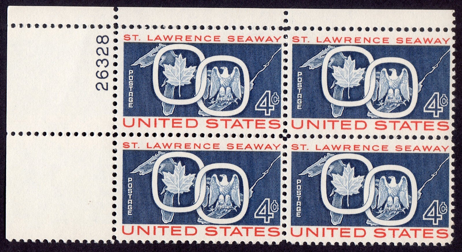 Scott #1131 St. Lawrence Seaway (New York) Plate Block of 4 Stamps - MNH P#26328