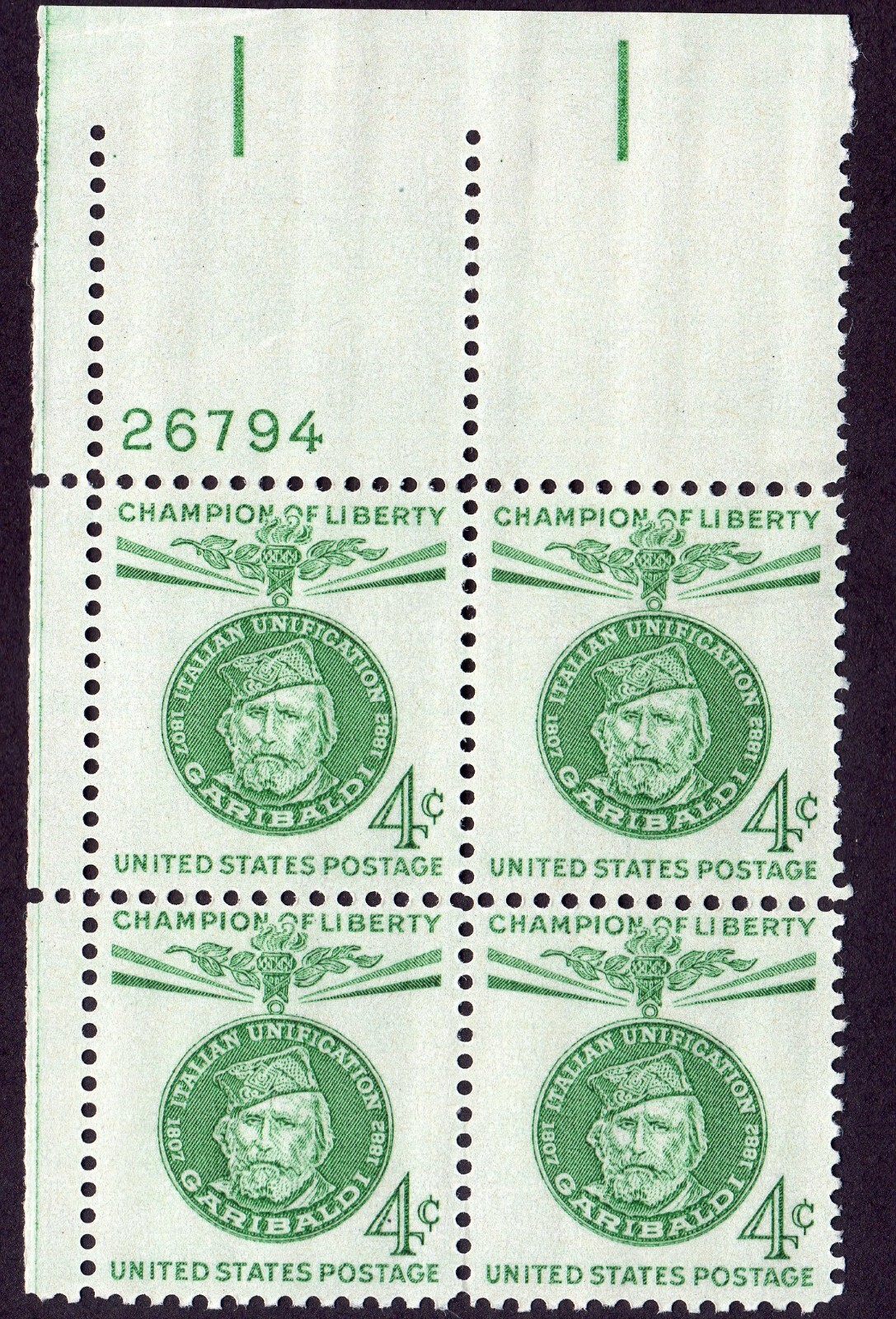 Scott #1168 Giuseppe Garibaldi Plate Block of 4 Stamps - MNH P#26794