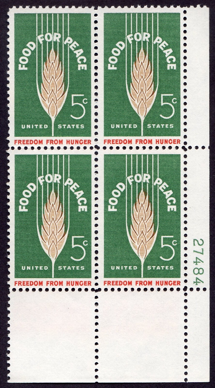 Scott #1231 Food For Peace Plate Block of 4 Stamps - MNH P#27484