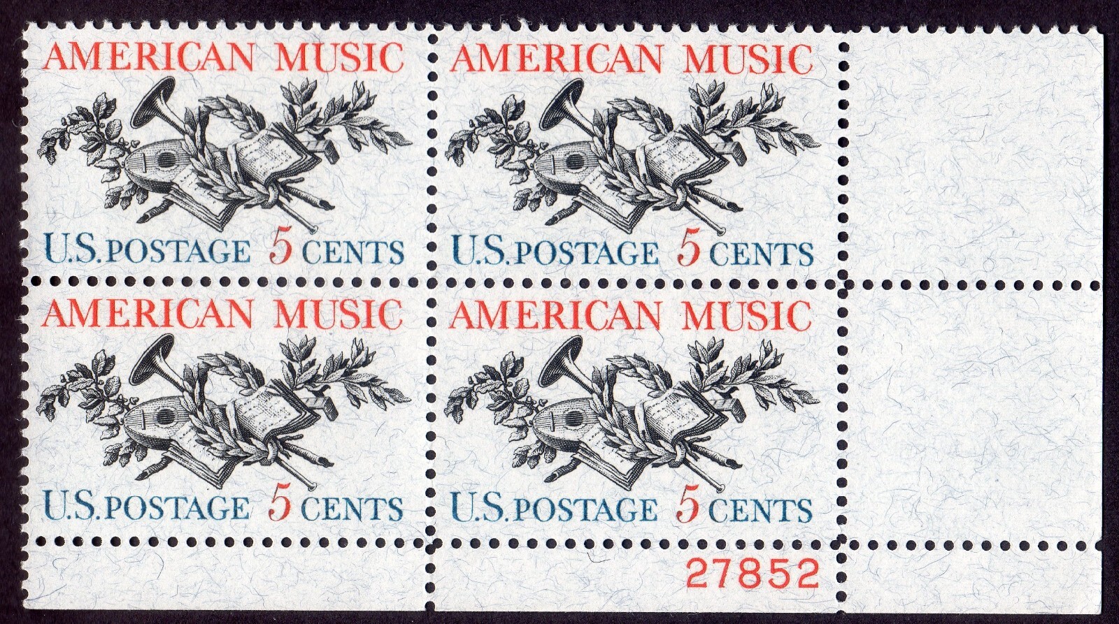 Scott #1252 American Music Plate Block of 4 Stamps - MNH