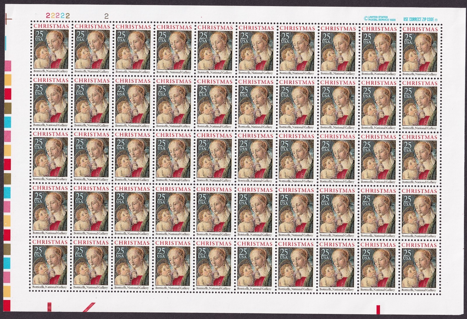 Scott #2399 Madonna & Child (Botticelli) Full Sheet 50 Stamps - MNH