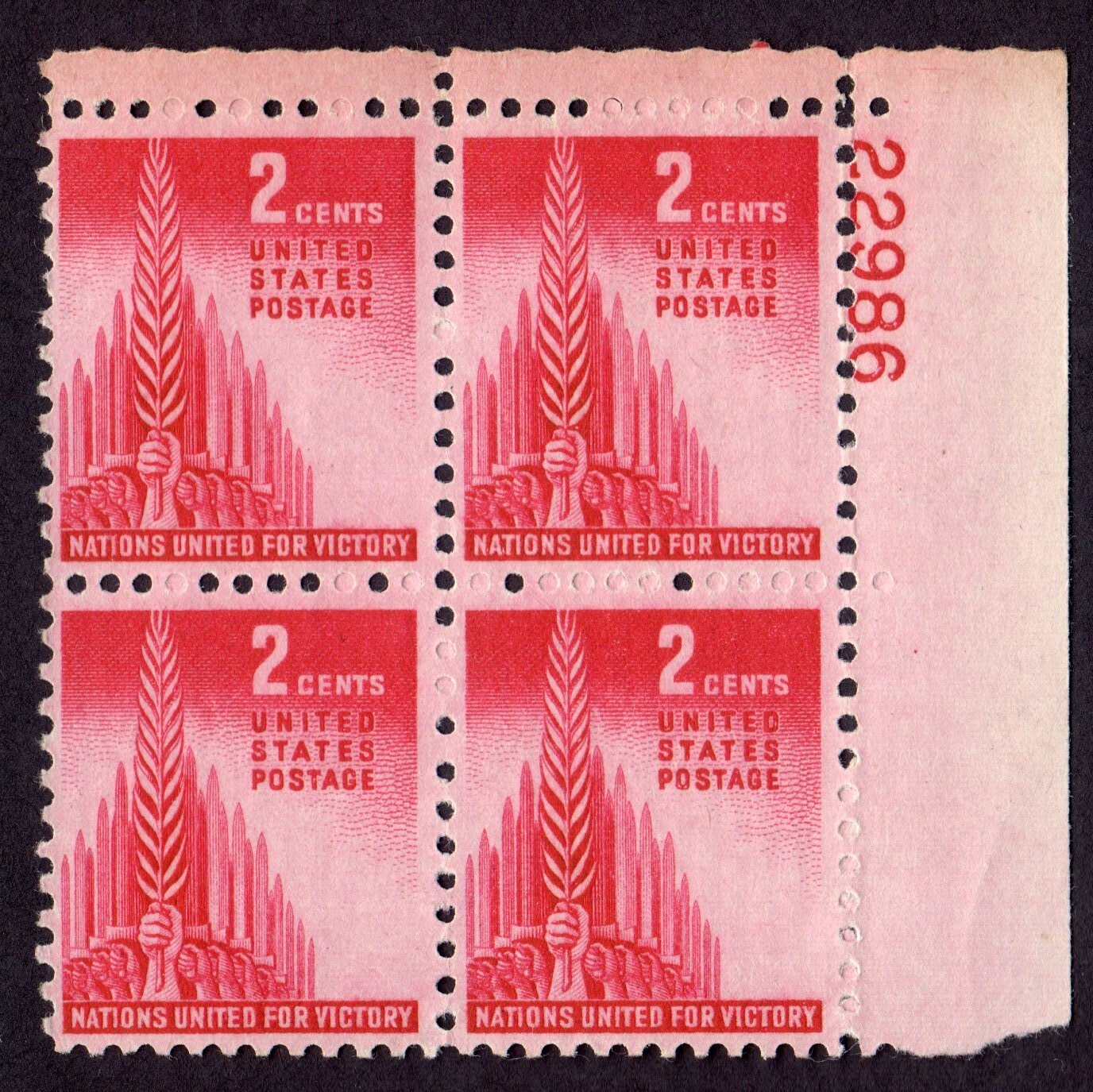 Scott #907 Allied Nations United Plate Block of 4 Stamps - MNH P#22986