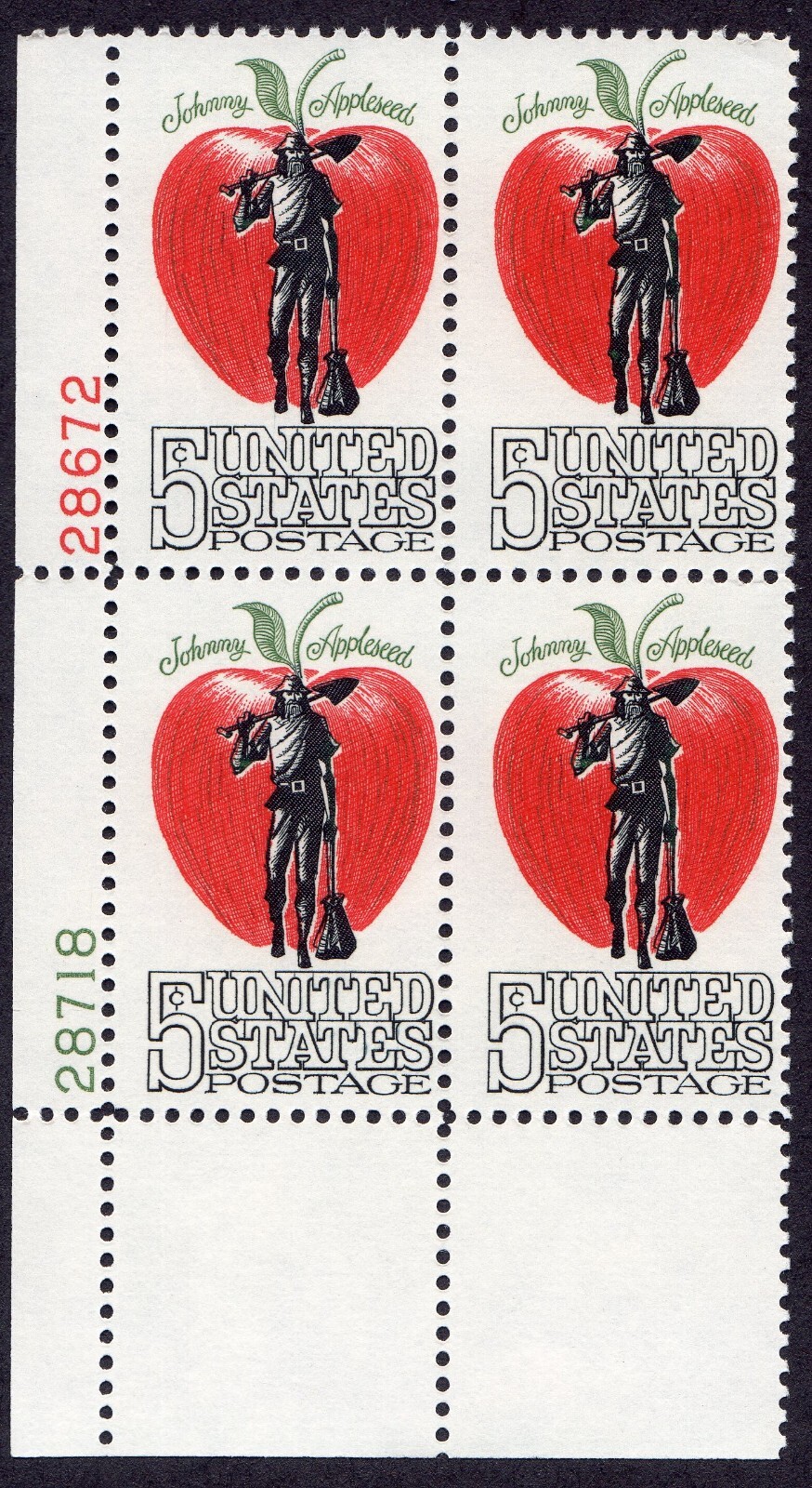 Scott #1317 Johnny Appleseed 5¢ Plate Block of 4 Stamps - MNH