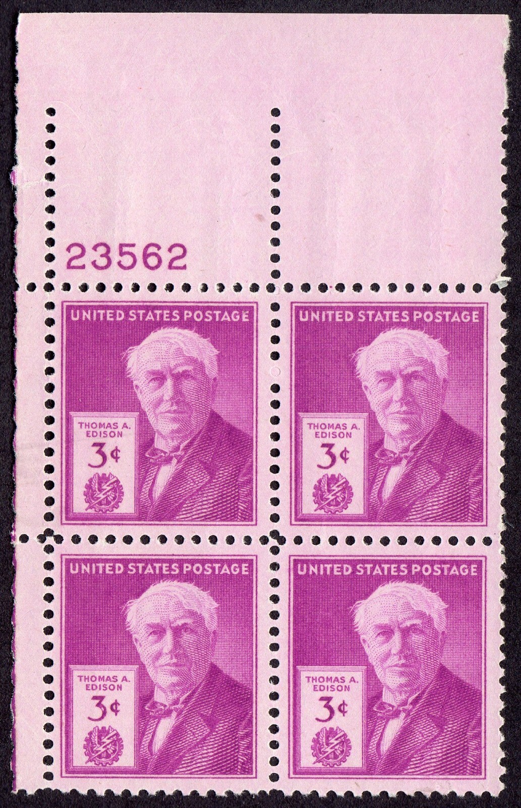 Scott #945 Thomas Edison Plate Block of 4 Stamps - MNH P#23562