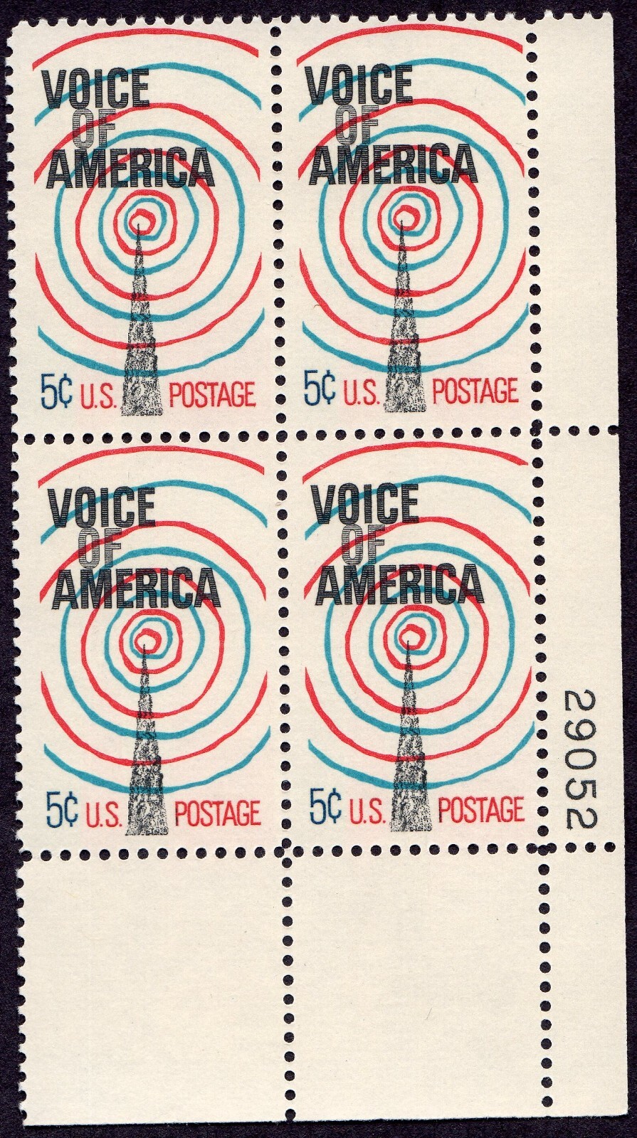 Scott #1329 Voice of America Plate Block of 4 Stamps - MNH
