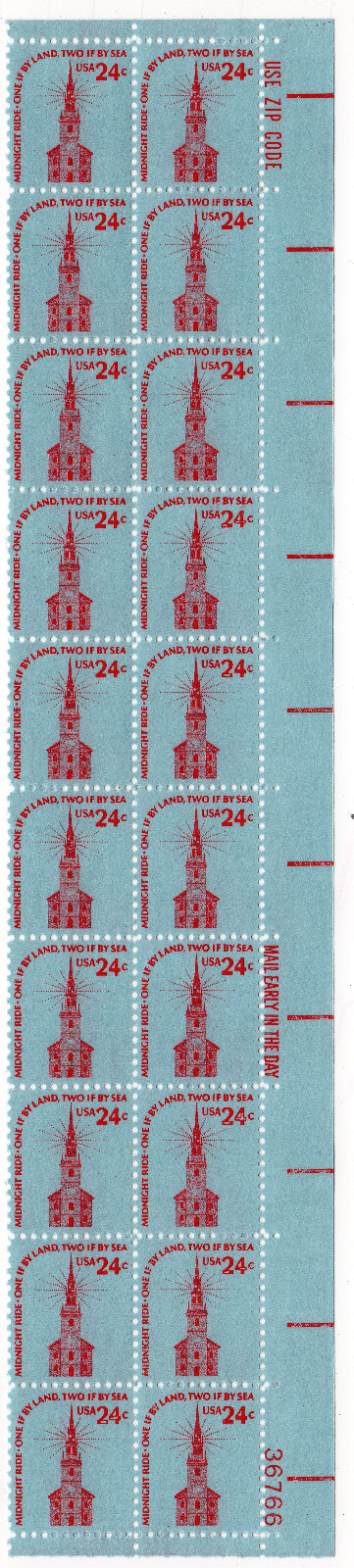 Scott #1603 Midnight Ride Plate Block (Strip) of 20 Stamps - MNH P#36766 LR
