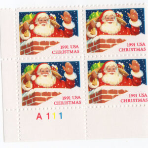 Scott #2579 Christmas Santa in Chimney Plate Block of 4 Stamps - MNH LL Bottom