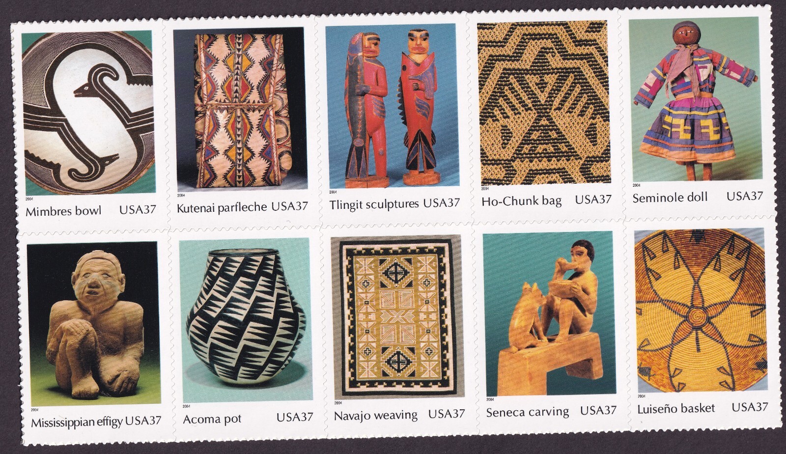 Scott #3873 American Indian Art Block (Sheet) of 10 Stamps - MNH