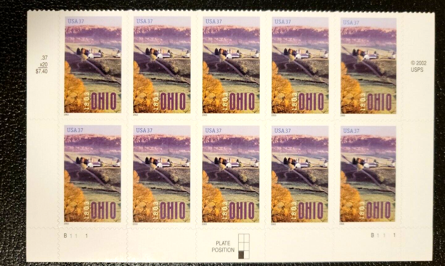 Scott #3773 Ohio Plate Block of 10 Stamps - MNH Bottom