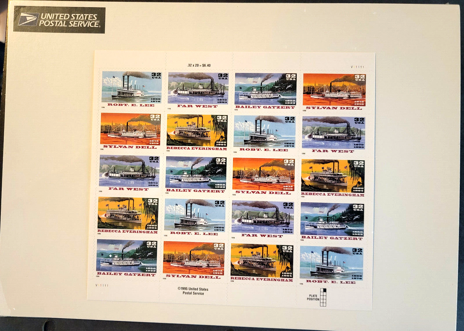 Scott #3091-3095a RiverBoats (Early Cruise Ships) Sheet of 20 Stamps - Sealed