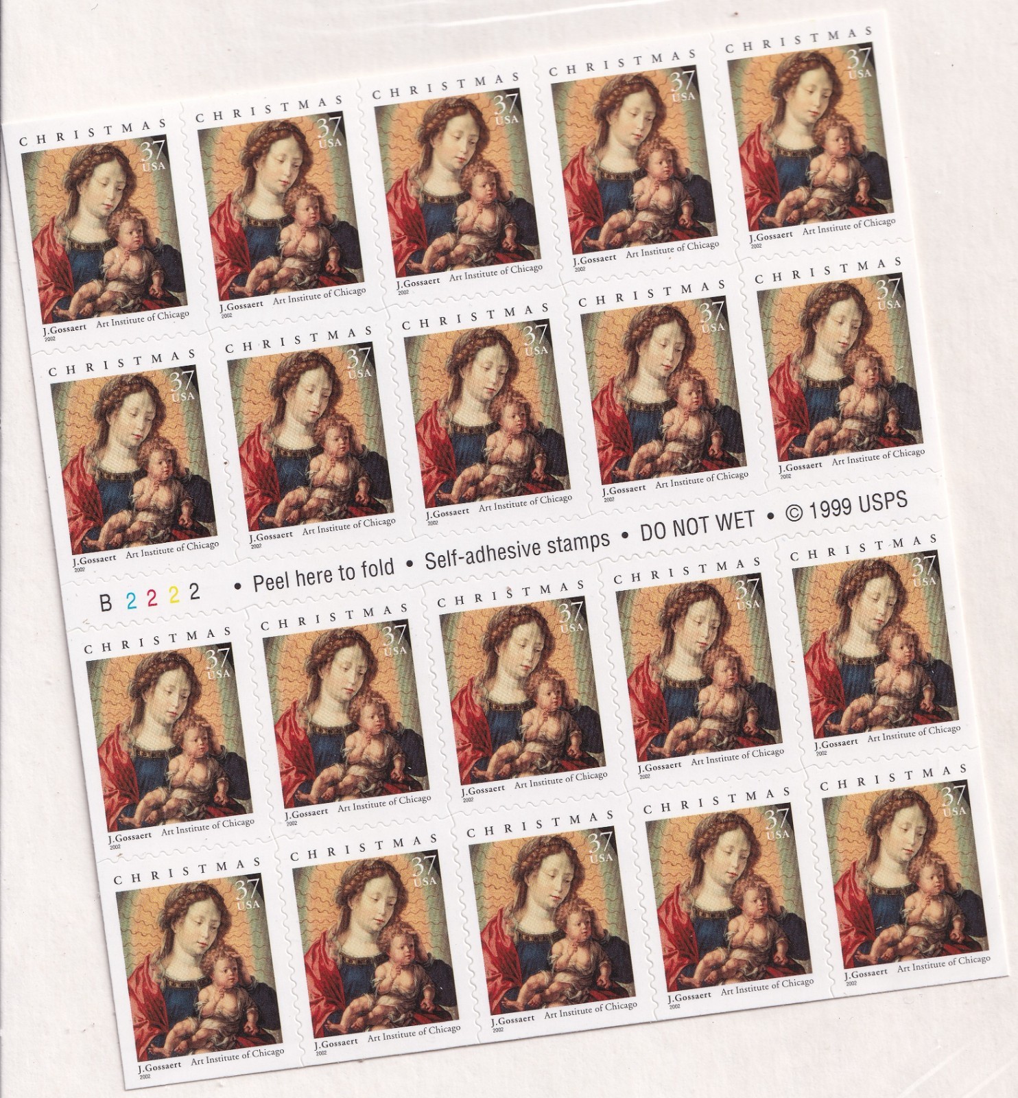 Scott #3675a Madonna (Christmas, Gossaert) Booklet of 20 Stamps - MNH