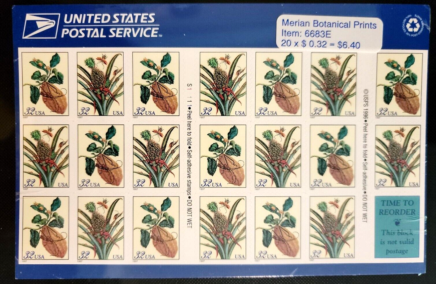 Scott #3127a (3126-27) 32¢ Botanical Prints Booklet of 20 Stamps - Sealed