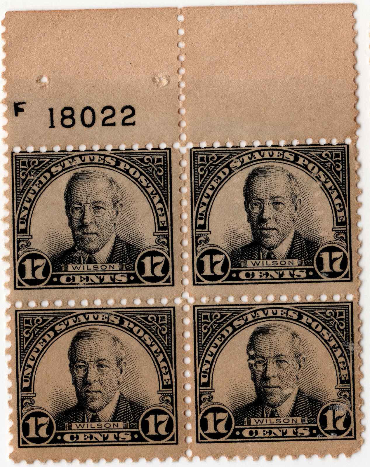 Scott #623 Woodrow Wilson Plate Block of 4 Stamps - MNH P#18023 #2