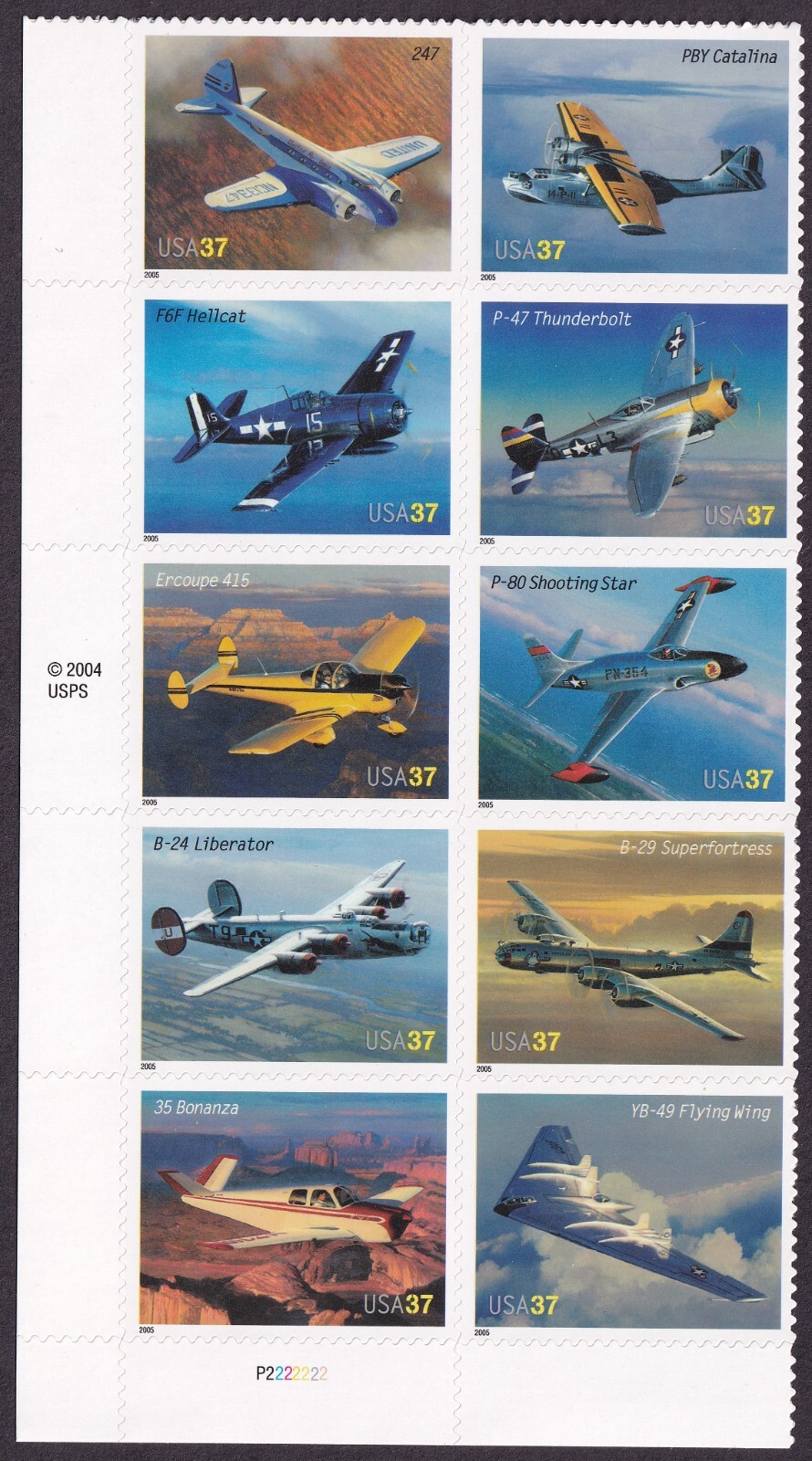 Scott #3916-3925a American Advances in Aviation Plate Block of 10 Stamps - MNH