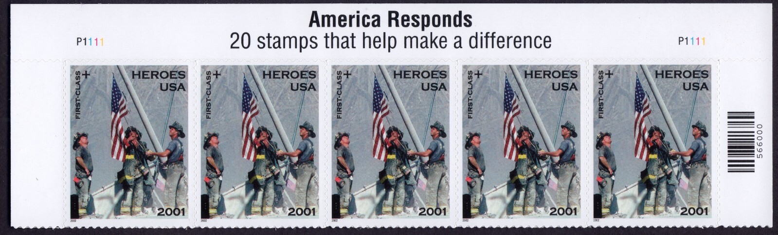 Scott #B2 America Responds Title Strip of 5 Stamps - MNH