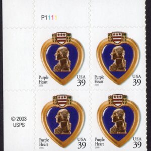 Scott #4032 Purple Heart Veterans Plate Block of 4 Stamps - MNH
