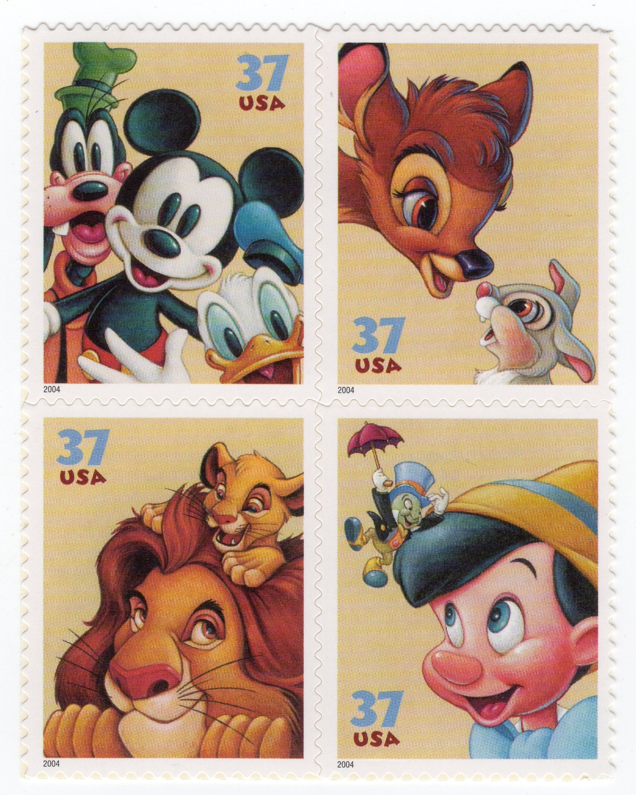 Scott #3868a (3865-68) Disney Friendship Block of 4 Stamps - MNH Mickey 1st