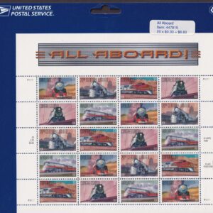 Scott #3337a (3333-3337) All Aboard! Trains Sheet of 20 Stamps - Sealed Blue