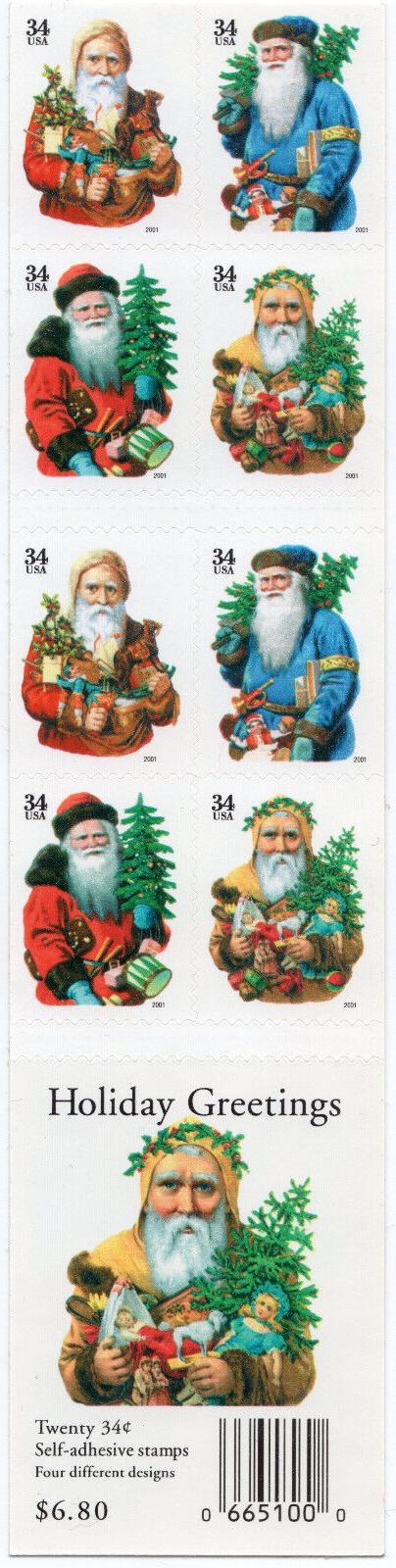 Scott #3540g (3537) Christmas Santa Booklet Of 20 Stamps - MNH P#S4444