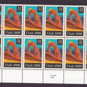 Scott #3024 Utah Plate Block of 20 Stamps - MNH P#P11111 Bottom LL