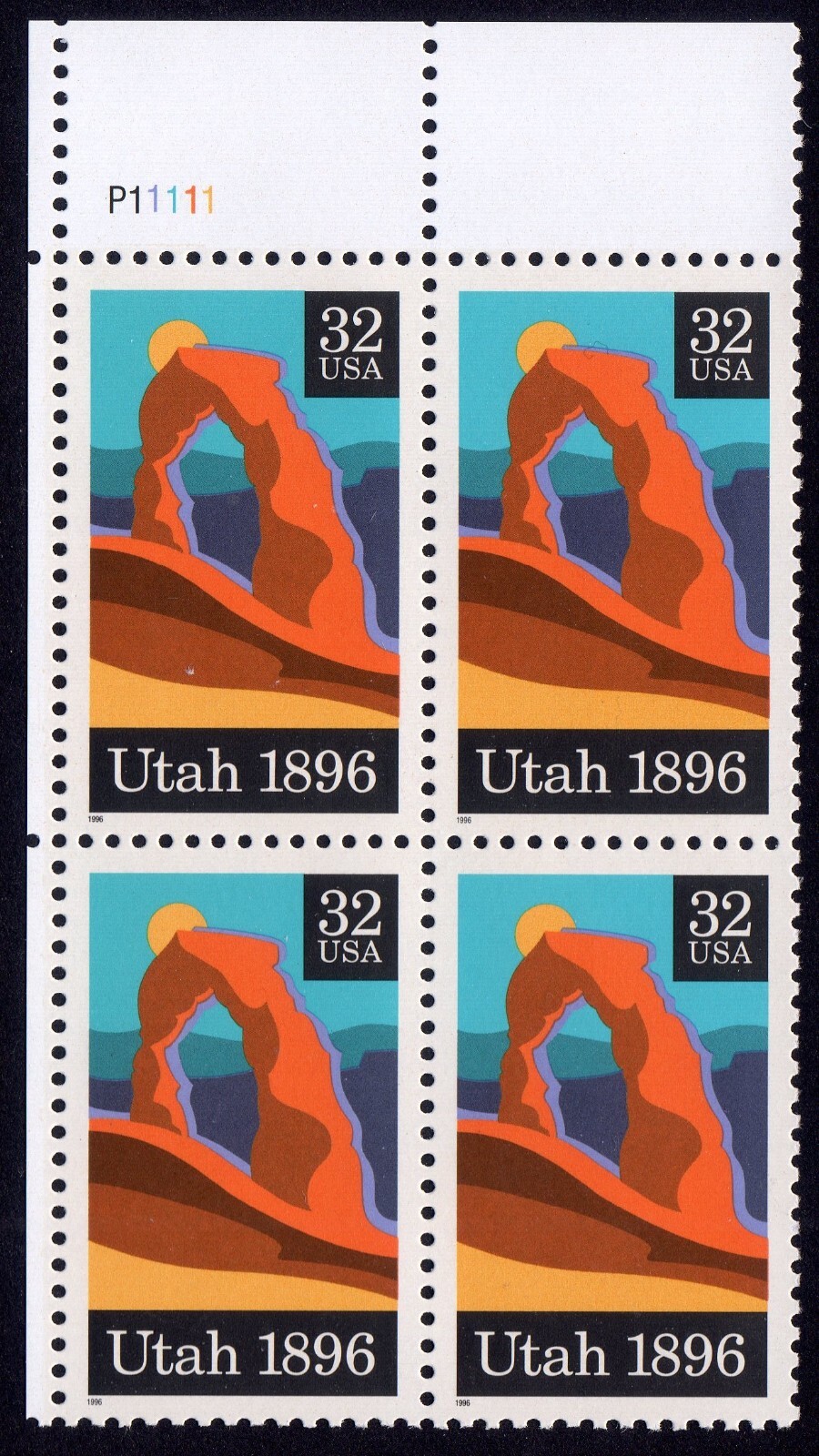 Scott #3024 Utah Plate Block of 4 Stamps - MNH