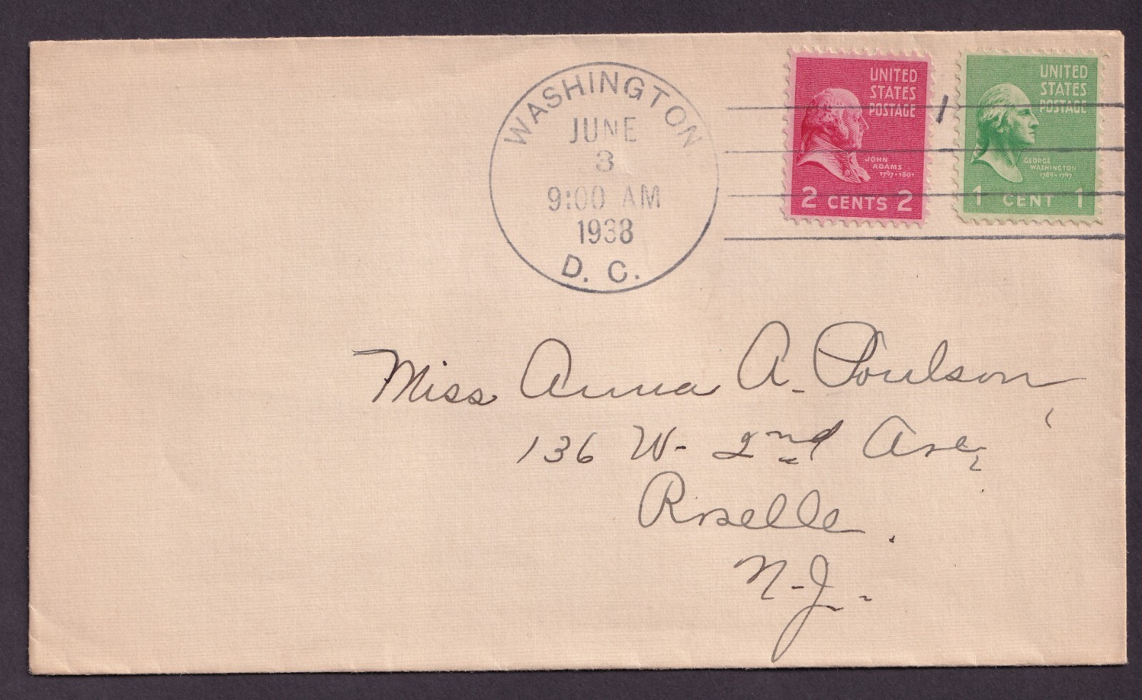 Scott #804 806 Washington & Adams Washington DC 06-03-1938 Pair FDC #1