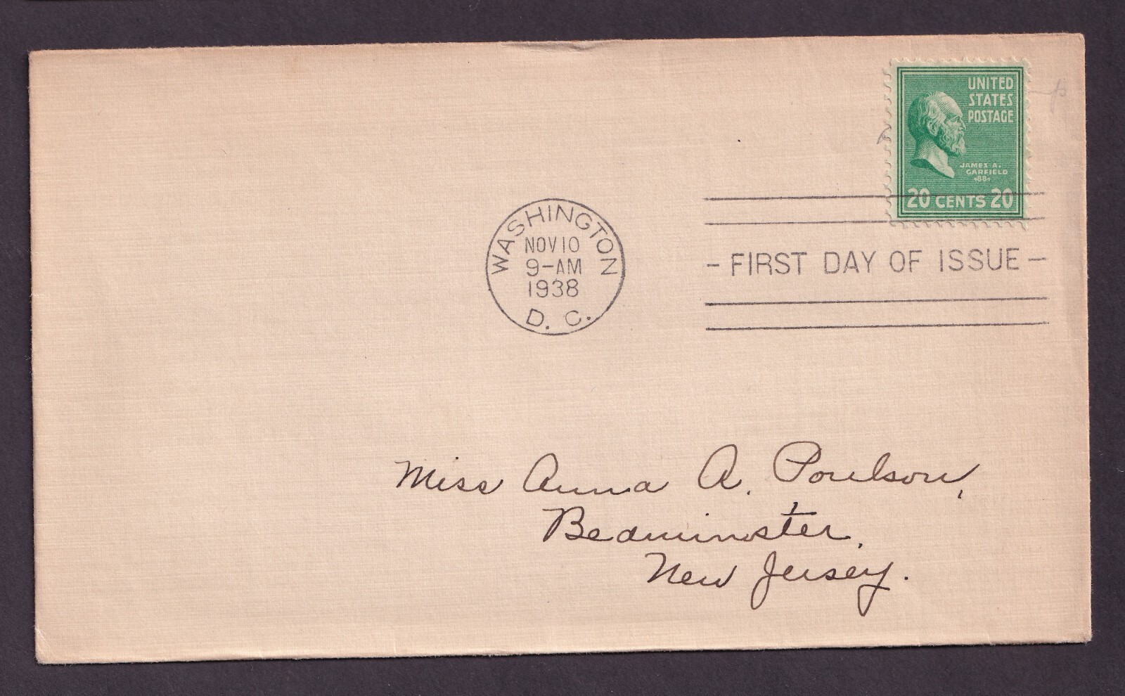 Scott #825 James A. Garfield Washington DC 11-10-1938 FDC