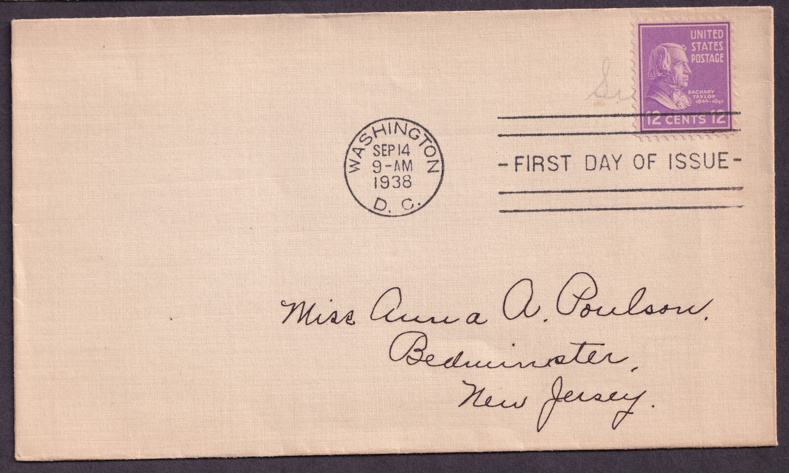 Scott #817 Zachary Taylor Washington DC 09-14-1938 FDC