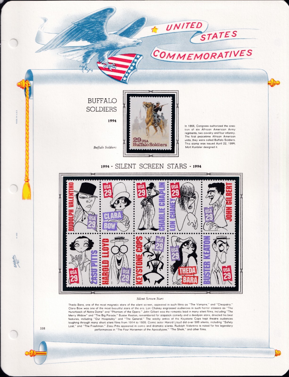 Scott #2818 & 2828a Buffalo Soldiers & Silent Screen 2 White Ace Pages