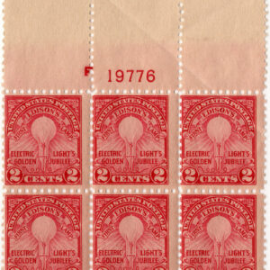 Scott #654 Edison's Lamp Plate Block of 6 Stamps - MNH P#19776