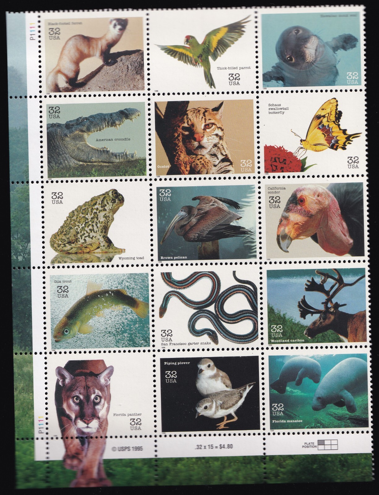 Scott #3105 Endangered Species Block (Sheet) of 15 Stamps - MNH
