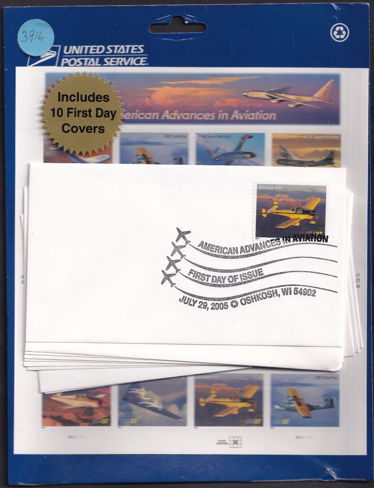 Scott #3925a (3916-25) American Advances in Aviation Sheet of 20 Stamps - Sealed