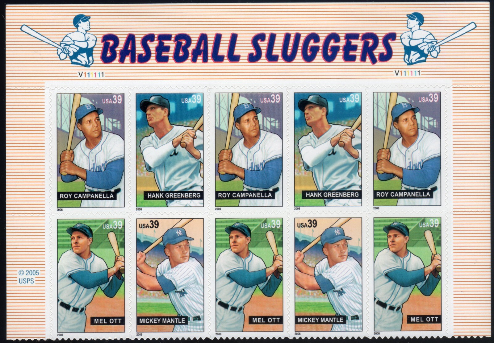 Scott #4083a (4080-4083) Baseball Sluggers Title Plate Block of 10 Stamps - MNH