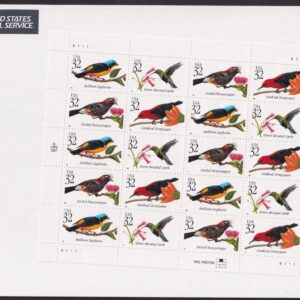 Scott #3225a (3222-3225) Tropical Birds Full Sheet Of 20 Stamps - Sealed White