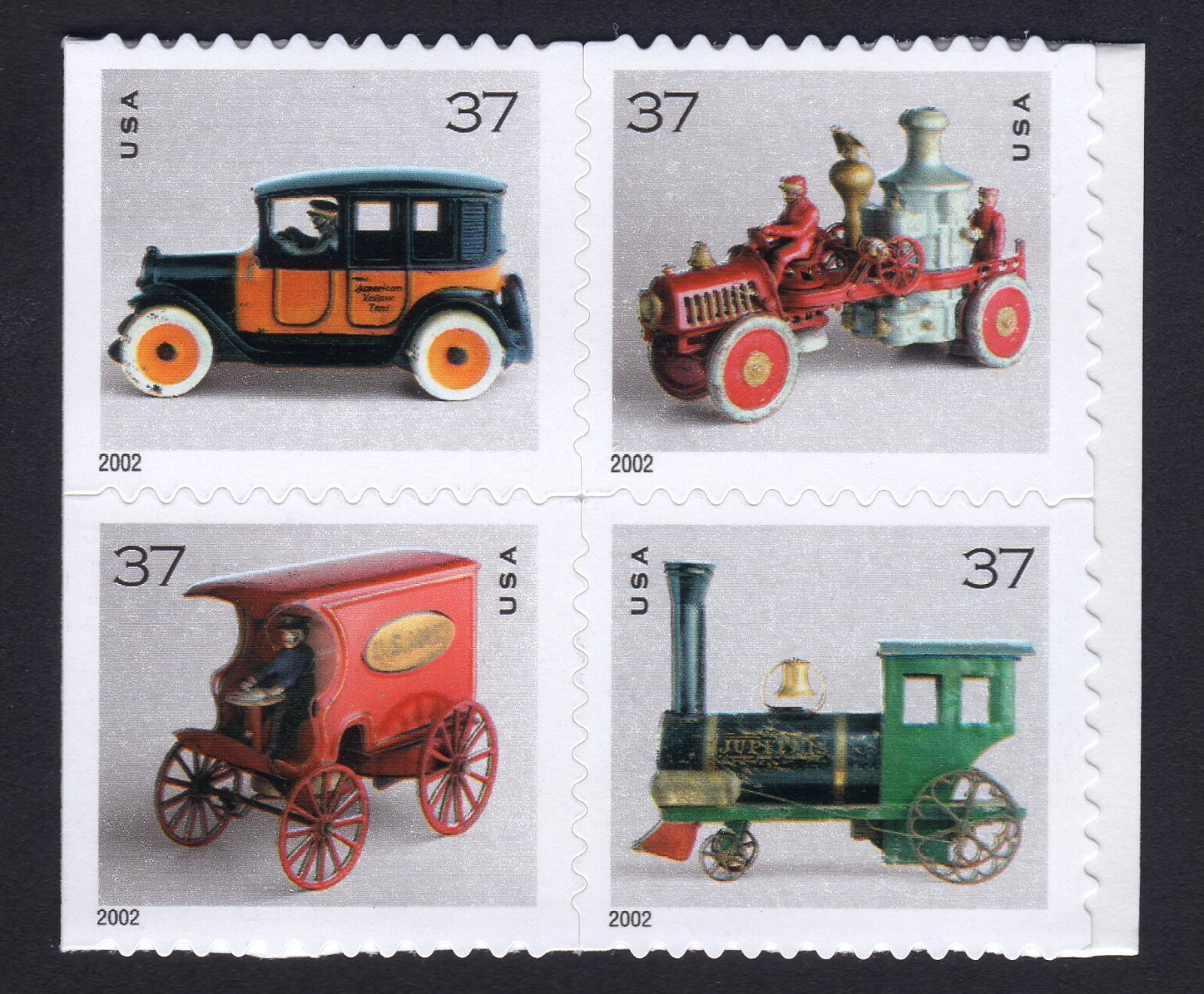 Scott #3629 Antique Toys Booklet Block of 4 37¢ Stamps - MNH Taxicab 1st