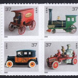 Scott #3629 Antique Toys Booklet Block of 4 37¢ Stamps - MNH Mail Wagon 1st