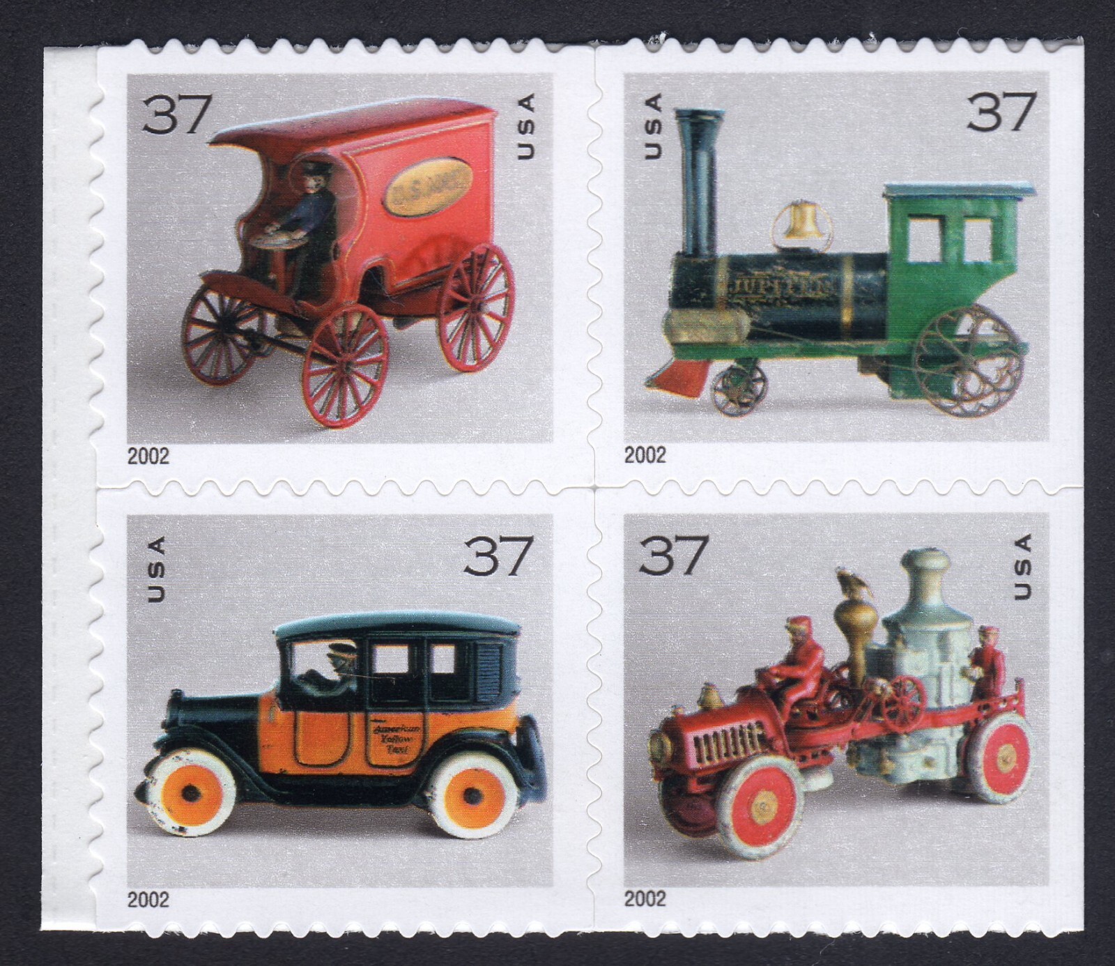 Scott #3629 Antique Toys Booklet Block of 4 37¢ Stamps - MNH Mail Wagon 1st