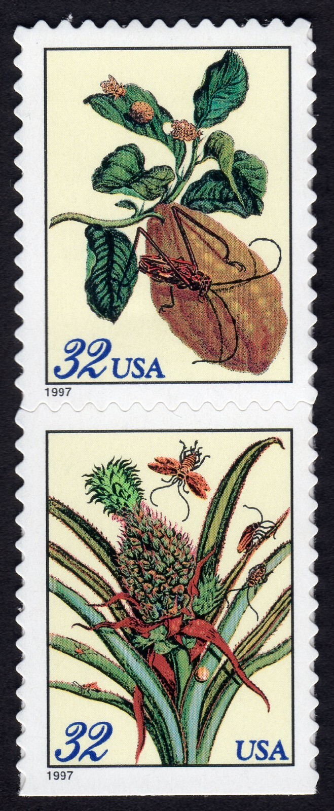 Scott #3126-3127a Botanical Prints (Merian) Vertical Pair of stamps - MNH Coco
