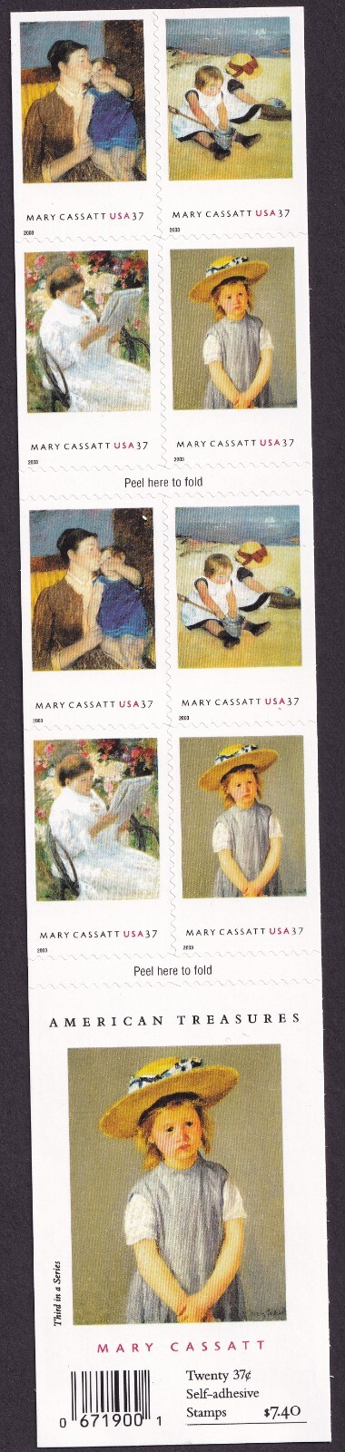 Scott #3807b Mary Casett Booklet of 20 Stamps - MNH
