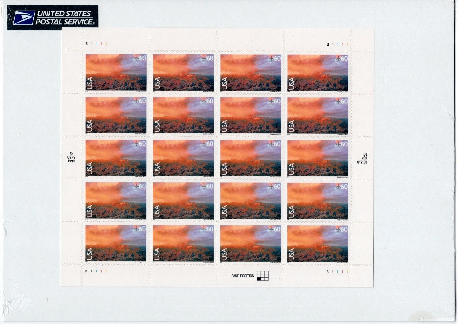 Scott #c135 Grand Canyon Sheet of 20 Air Mail 60¢ Stamp Sheet - Sealed