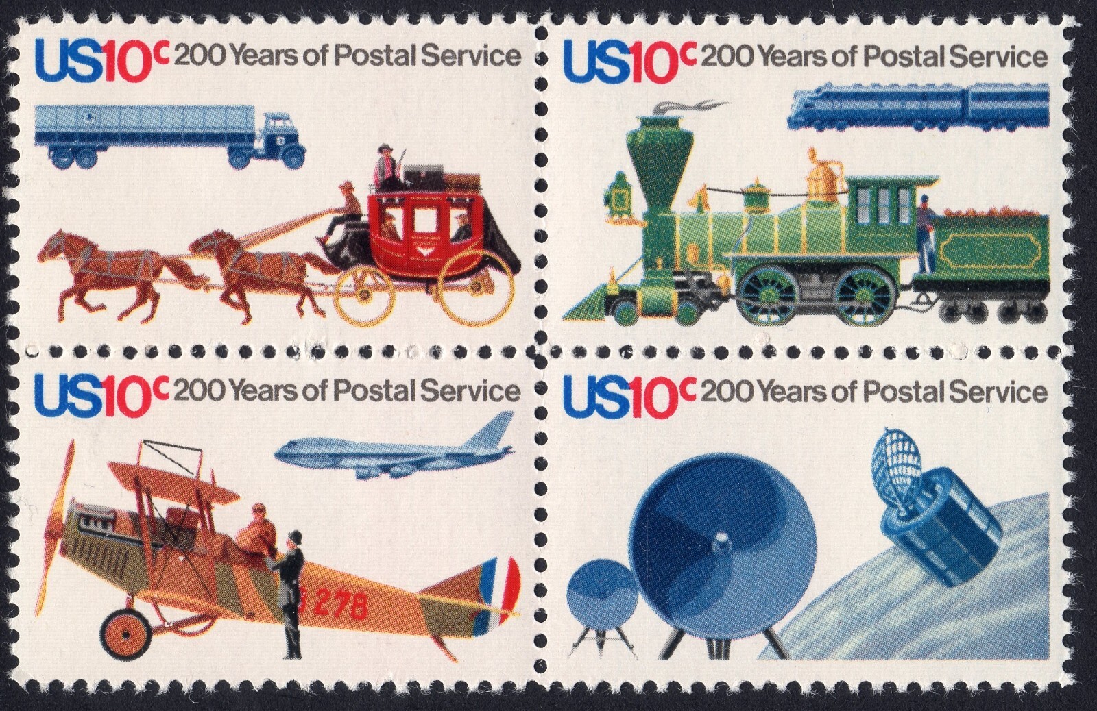 Scott #1575a Postal Service Bicentennial Block of4 Stamps - MNH Horse 1st