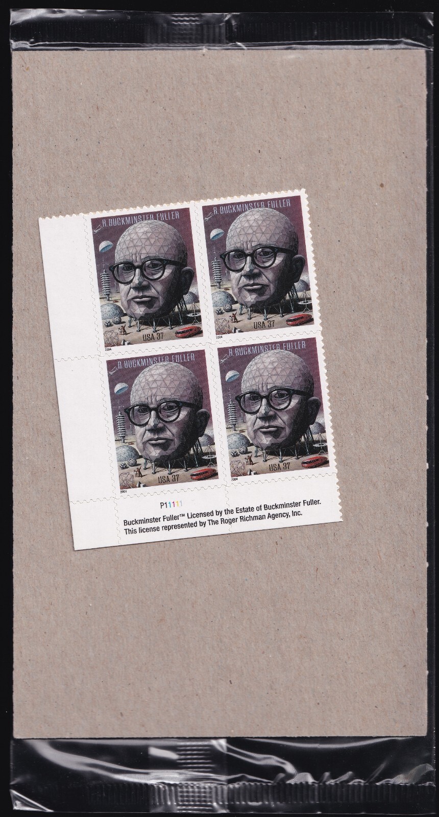 Scott #3870 R. Buckminster Fuller Plate Block of 4 Stamps - Sealed