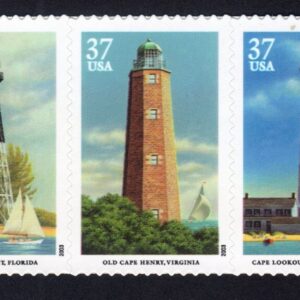 Scott #3791a Southeastern Lighthouses Block of 5 Stamps - MNH Hillsboro 1st