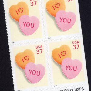Scott #3833 37¢ Candy Hearts Block of 4 Stamps - MNH