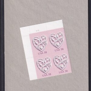 Scott #4152 Wedding Hearts Plate Block of 4 Stamps - Sealed