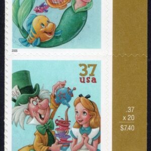 Scott #3915a Disney Celebration Vertical Strip of 4 Stamps w/Plate # - MNH