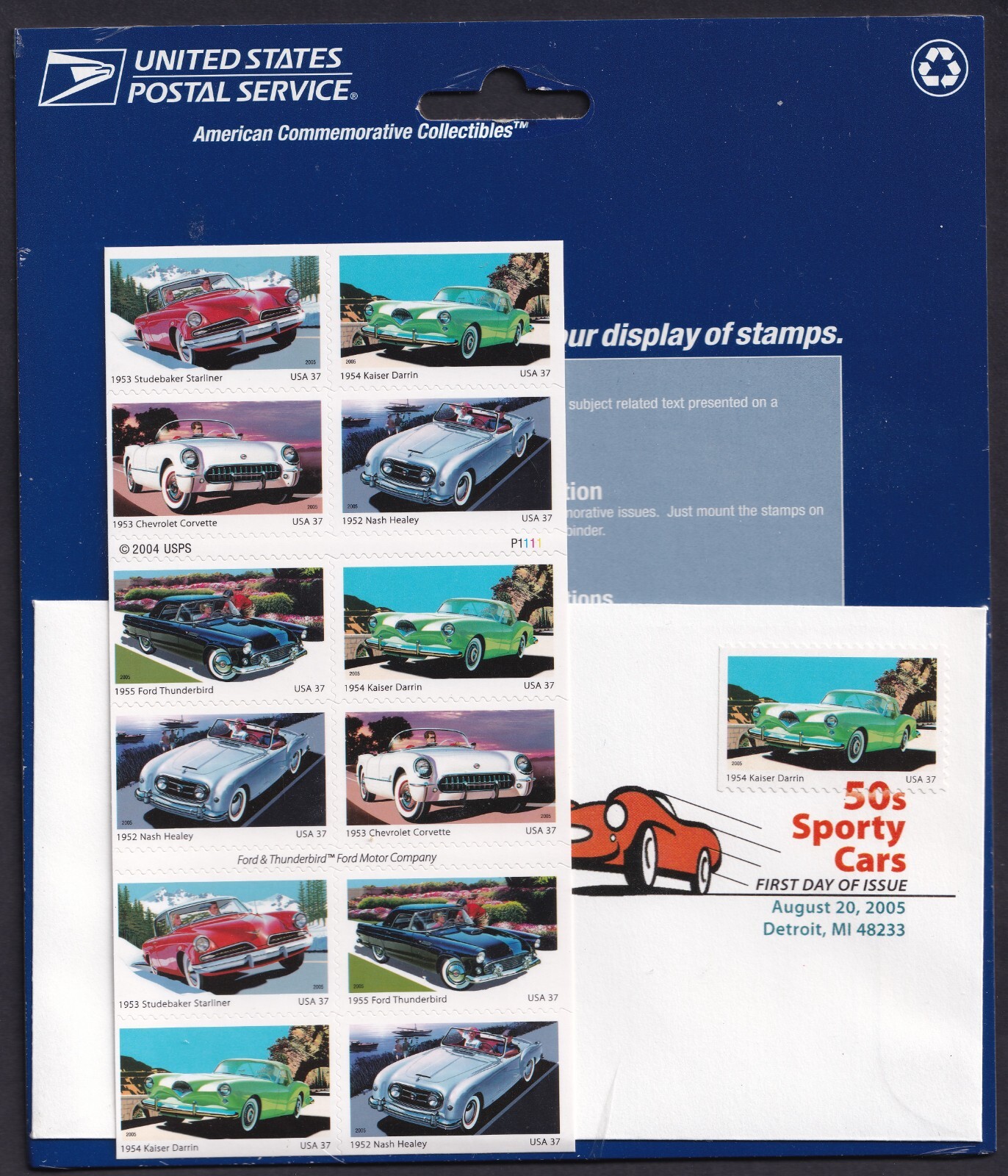 Scott #3935b (3931-3935) 50s SPORTY CARS Booklet of 20 Stamps w/FDC - Sealed