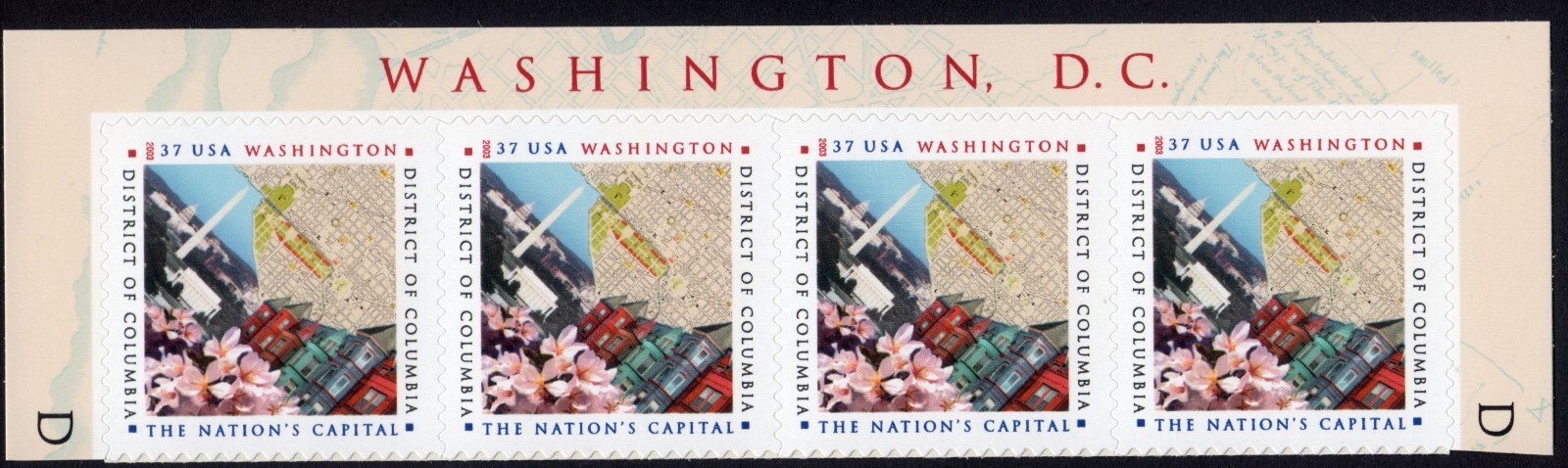 Scott #3813 Washington D.C. Horizontal Title Strip of 4 Stamps - MNH
