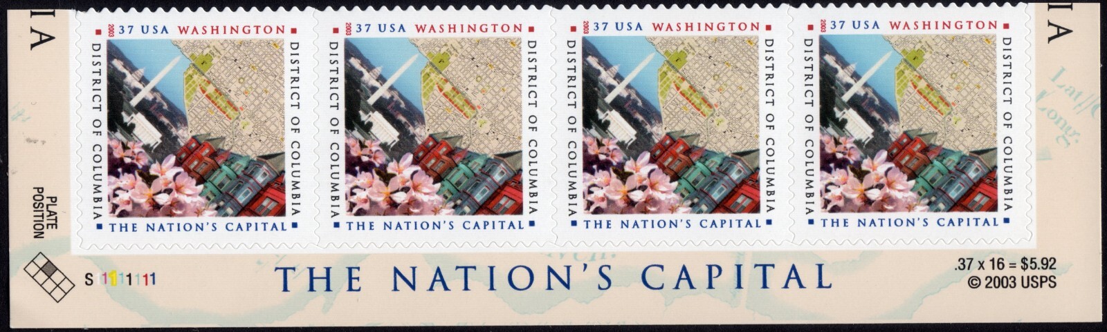 Scott #3813 Washington D.C. Horizontal Strip of 4 Stamps - MNH Bottom