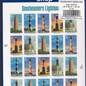 Scott #3791b (3787-91) Southeastern Lighthouses Full Sheet of 20 Stamps - Sealed